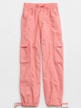 Aerie High Waisted Go-For-It Baggy Cargo Pant, Spicy Coral, Size Small, Y2K